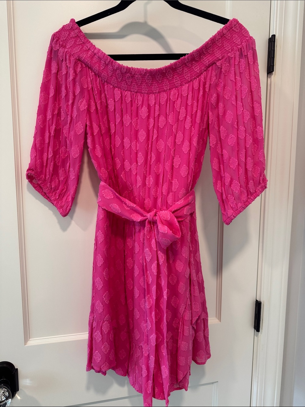 Lilly Pulitzer Hot Pink Off-Shoulder Tie-Waist Dress/Romper